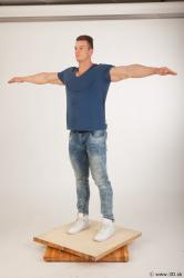 Whole body blue tshirt light blue jeans modeling t pose of Andrew